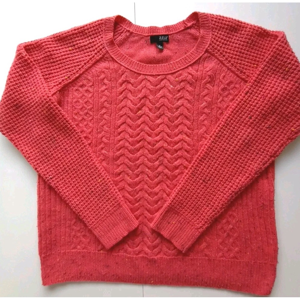 ANA Women's‎ Salmon Long Sleeve Knit Sweater Top Size XL Coral Scoop Neck